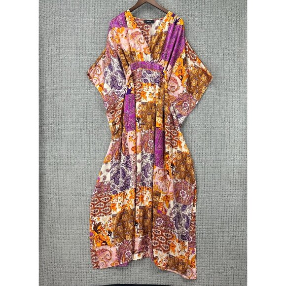 Aakaa Dresses & Skirts - Aakaa Maxi Dress Womens Size S Multicolor Patchwork Kimono Sleeves V-Neck